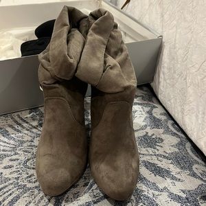 Gray suede booties